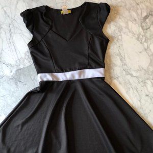 Black Retro V-Neck Fit and Flare Dress